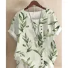 Women's Blouses Synthetic Material Button Flower Shirt Summer Women Casual O-Neck Short Sleeve White Pullover Tops Comfortable Breathable