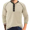 Men's T Shirts Long Sleeve Round Neck Button Colorblock Shirt Top Men Pack Mens Plain For Man Graphic