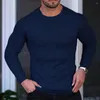 Herren T-Shirts Fitness Casual Stand Halsband Elastizität vertikaler Riegel rundem Hals Langarmed T-Shirt Sport