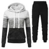 1 set hoodie broek set vrouwen tweedelig set kleurblok grote zak herfst winter tracksuit contrast kleur hardloopsets jogger 231222