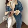 Trench-Coats pour femmes CGC Winter Lambool Denim veste femme coréenne Coton Coton Tampon long manteau épaissie de vêtements d'extérieur femelles chaudes