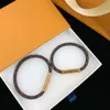 With BOX Women Men Leather Bracelets Brown Old Flower Letter Lover's Charm Bracelet Bangle Gold Color Jewelry Accessories 17 278U