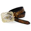 Belts Big Alloy Buckle Golden Horse Leather Belt Cowboy Leisure For Men Floral Pattern Jeans Accessories Fashion219J