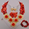 Ketting oorbellen instellen oranje Nigeriaanse koraalkralen Afrikaanse sieraden vrouwen bruidsbruind