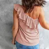 Blouses voor dames elegante één schouder gevouwen gegolfd voor vrouwen zomer 2023 dames van schouders skew kraag tuniek top Koreaans versie vest