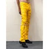 Pantalon pour hommes printemps automne jaune bleu brillant réfléchissant extensible stress pvc en faux cuir pantalon empilé pour hommes y2k streetwear