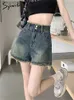 女性のショートパンツsyiwidii washed do old denim shorts women 2 button 2024ファッションヴィンテージバリハイウエストショーツカジュアルルーズワイドレッグショートッsl231222