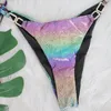 Women's Swimwear 2023 Sexy Bikini Women Swimsuit Colorful Shiny Gradient Snakeskin Print Rhinestones Beach Bikinis Set Bathing Suit