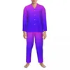 Pijama para dormir masculino gradiente masculino Galáxia Sleep Pink Purple Blue Sky 2 peças Pijama casual define uma manga longa macio de tamanho doméstico