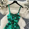 Casual Dresses Chain Shiny Plastic Sequins Mini Dress For Women Sexy See Through Nightclub Party Rave Backless Woman Clothes