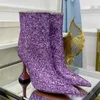 Stiefel Modedesign spitzer Weinglas mit superhochstarken Strassketten Kette Großgröße Knöchel Frauenschuhe