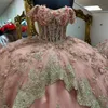 Sparkly Pink Princess Ball Gown Quinceanera Dresses 2024 Applices spetspärlor Sweetheart Sequined Vestidos de 15 Anos