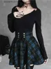 Skirts Black Checkered Women's Gothic Skirt Women Pleated Plaid Skirts Spring Autumn Girl Hip Hop Fe Punk Goth Mini Skirt Clubwear L231222