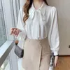 Женские блузки 2023 Осень модная мода с твердым цветом шифоновой рубашка пузырьковая рукава темперамент