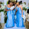 Iceblue Aso Ebi Abiti da damigella d'onore Plus size Africano Arabo Arabo Sheer Sheer Tulle Gioiello Mermaid Pearle in rilievo in rilievo abito da ospite Long Wedding Br011