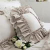 Top luxury khaki European embroidery cushion cover big ruffle Lace wrinkle pillow cake layers princess bedding pillowcase 231221