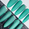 Faux Nails Green Jade Long Amman Sorme amovible Réutilisable Réutilisable High Quality Mandmade Presse avec effet et style luxueux