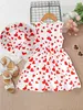 Girl's Dresses Evryday Toddler Girls 'Love Heart Print ärmlös klänning med Bowknot Decoration Matching Hat for Party Summerl231222