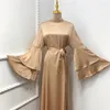 Etniska kläder Eid Mubarak Dubai Abaya Kvinnor Flare Sleeve Maxi Dress Belted Kaftan Turkiet Muslim Abayas Arab Robe Gown Ramadan Djellaba