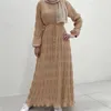 Ropa étnica Mujeres elegantes Musulmanas Chifón plisado Abaya Manga larga MAXI Vestido Maxi Partido árabe Kaftan Eid Jalabiya Caftan Vestidos