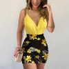 Casual jurken dames sexy diep v mini jurk zomer nek cami top bloemenprint gebonden dames feest beugel rok vestidos para mujer