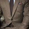 Brown Herringbone Tweed Casual Men Suits For Winter 2 Piece Wedding Groomsmen Tuxedo Male Set Jacket With Pants Fashion 231221