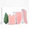 Handmade Rose Quartz Jade Gua Sha Tools Set with Gift Box Natural Crystal Guasha Scraping Massage Tool Stone Facial Skincare Kits