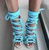 Summer Fashion escent Yellow Blue Rose Pink Gladiator Cuts Out Cross Lace Up Sandals Woman Open Toe Ropes Zipper Back Shoes 231221