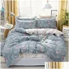 Set di biancheria da letto Mortore di letti di design Solido semplice set di duvet moderno regina fl lino bussato Breve foglio piatto Droping Delivery Home Gard Dhofw Dhofw