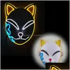 Máscaras de festa Demon Slayer Growing El Wire Mask Kimetsu No Yaiba Caracteres Cosplay Acessórios de fantasia japoneses Fox Halloween LED ZT072 DHIE0