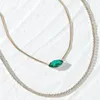 Pendant Necklaces Boho Vintage Gold Color Chain Green Oval Crystal Necklace For Women Female Fashion Multilevel Sweet Simple Jewelry Gift