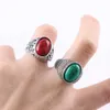 Band Rings Wholesale 30Pcs/Lot Vintage Bohemia Geometry Turquoises Stone Ring For Men Women Finger Antique Silver Color Jewelry Party Gifts 231222