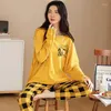 Ropa de dormir para mujeres tamaño de dibujos animados otoño a cuadros de verano 2 piezas Pijama 5XL loungewear grande de pian de hogar coleta de pijama de Mujer PJS