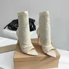 2024 Designer Shoes Women's High Heel Sandals Spring/Summer New Hiroko Lace Sexy Elegant Wedding Genuine Leather 10cm Thin High Heel Open Toe Elastic Short Boots