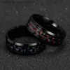 Bandringar Fashion Titanium Steel Caon Fiber Ring For Men Blue Red Square Caon Fiber Ring Men's Cool Ring Fashion Jewelryl231222