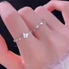 Band Rings Luxury Zircon Heart Rings for Women Silvery Color Opening Adjustable Rhinestone Ring Engagement Wedding Jewelry Fashion Gifts 231222