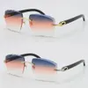 Satış 3524012 Rimless orijinal siyah bufalo boynuz güneş gözlüğü oyma lens unisex sürüş camları c dekorasyon altın metal çerçeve e310w