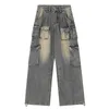 Multipocket Design Highstreet Cargo Pants vrouwen zomer wideleg trendy niche wasbare highwaisted jeans y2k baggy 231221