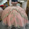 Sparkly Pink Princess Ball Gown Quinceanera Dresses 2024 Applices spetspärlor Sweetheart Sequined Vestidos de 15 Anos