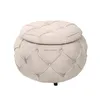 Elegant Beige Round Storage Footstool with Button Tufted Design - Perfect for Living Room or Bedroom - Large and Stylish Home Furniture Piece