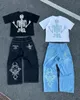 Y2K Retro Skull Broidered Pattern Men's Loose Jeans New Harajuku Hip Hop Straight Casual Loose Pants 231222