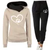 Pantalon de sweat-shirt féminin Set Coeur Print Sport tenue pour femmes Sweats-shirts à capuche Sweat-shirt Pantalon pour l'automne Winter Fitness 231222