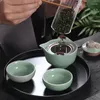 Teaware Sets Portable Ge Kiln Ceramic Travel Tea Set 1 Teapot 2 Teacup Car Mounted Gaiwan Cups And Mugs Yixing Kettle Cute Cup Pot