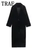 TRAF 2024 зимнее женское пальто, бархатные толстые куртки с длинными рукавами, женская одежда, винтажная шерстяная женская теплая верхняя одежда 231222