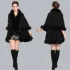 Scarves 2022 Double Layer Handcraft Faux Rex Fur Cape Shawl Long Knit Poncho Coat Wraps Pashmina Cloak Women Winter283N