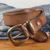 Bälten Kvinnors handgjorda retro Rand Casual mässing Pin Buckle äkta läderbälte Kvinnor Designer för jeansbältes188s