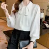 Женские блузки 2023 Осень модная мода с твердым цветом шифоновой рубашка пузырьковая рукава темперамент