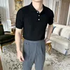 Herrpolos 2023 Spring and Summer Men Short Sleeve Polo Solid Color Lapel Top Korean Style Slim Fit High Quality Tee Shirt Q85