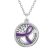 GX055 Consapevolezza del cancro Purper Purper Ribbon Targhetta Forza speranza Coraggio Lettere Amore Lettere cavi rotonde Collana a sospensione per regalo3162