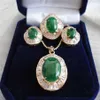 Emerald Green Jade 18KGP Cubic Zirconia Pendant Necklace Earrings Ring Set286U